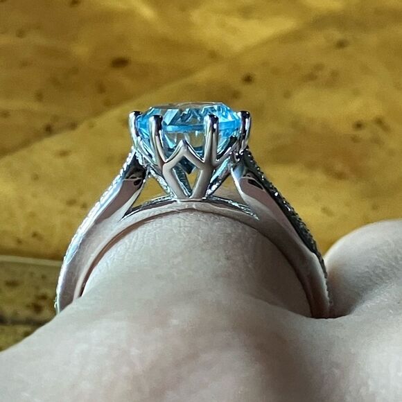 Sky Blue Topaz White Topaz Sterling Silver Ring Size 8 - Picture 2 of 10